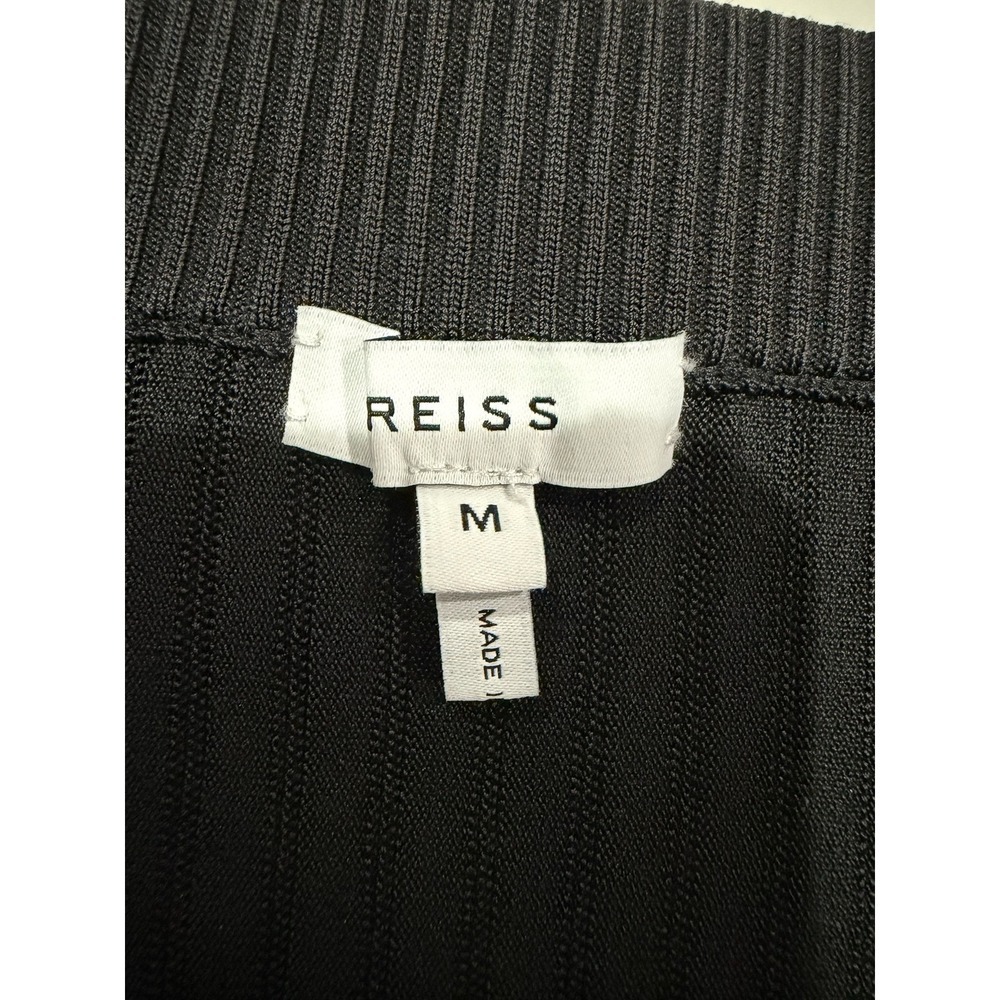 Reiss Iona Black Ribbed Knit Midi Skirt Size Medium Pleated Elastic Waist - Picture 4 of 8